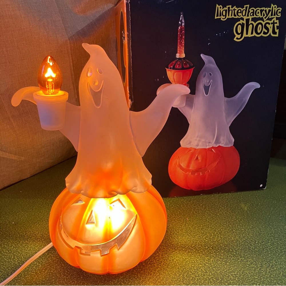 Ghost 6” Halloween Lamp - Night Light - Acrylic Blow Mold Style Vintage Pumpkin
